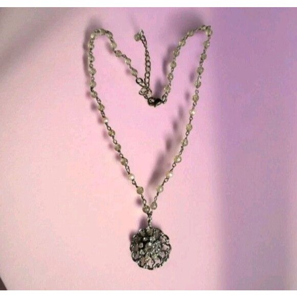 VTG Dainty Rhinestone Faux Pearl Gun Metal Victorian Revival Pendant Necklace - Picture 1 of 7